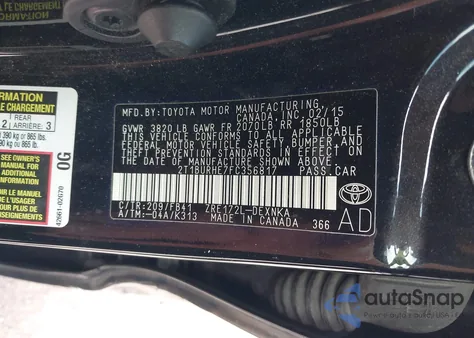 2015 Toyota Corolla L/Le/Le Plus/Le Premium/S/S Plus/S Premium из США, поврежденный, VIN 2T1BURHE7FC356817